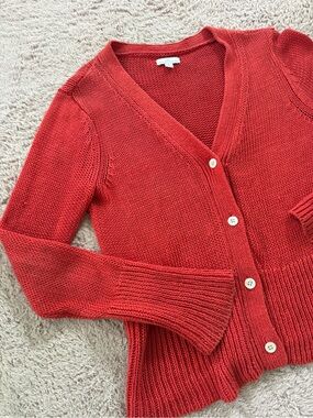 100% linen Women’s Red V-Neck Button Cardigan Sweater